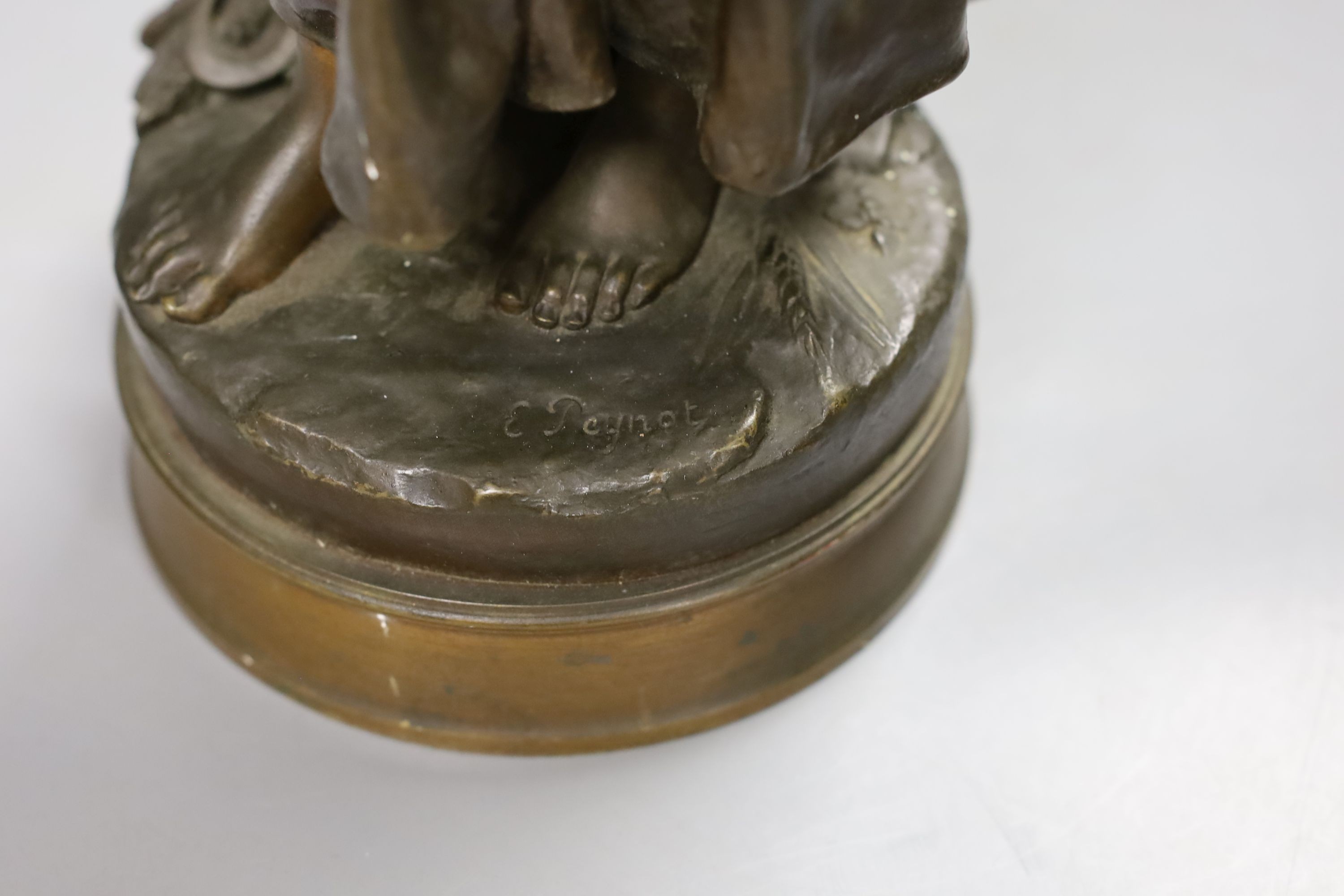 Emile Edmond Peynot (1850-1932), bronze of a girl with flowers in her apron 46cm